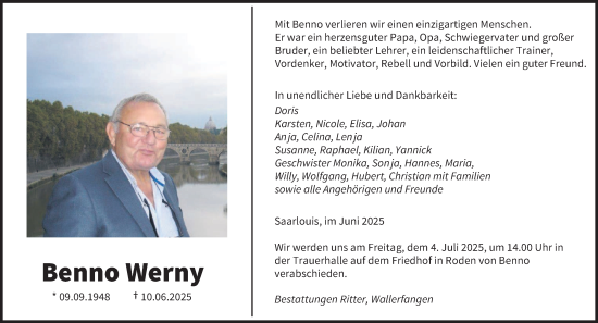 Todesanzeige von Benno Werny von saarbruecker_zeitung