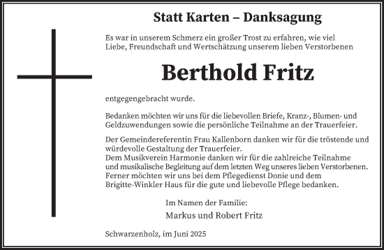 Todesanzeige von Berthold Fritz von saarbruecker_zeitung