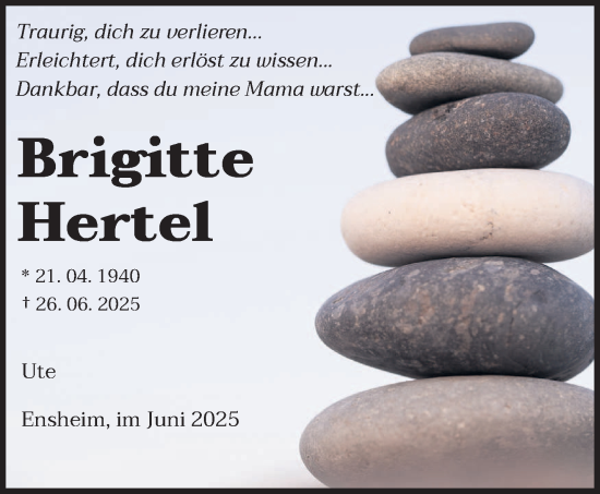 Todesanzeige von Brigitte Hertel von saarbruecker_zeitung