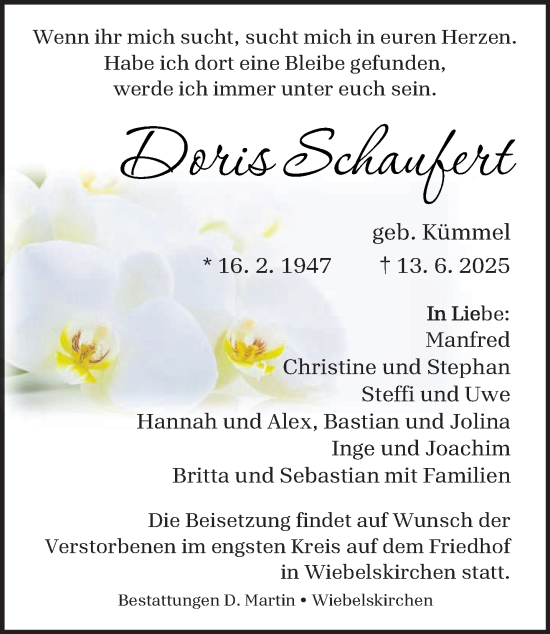 Todesanzeige von Doris Schaufert von saarbruecker_zeitung