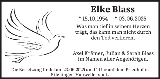 Todesanzeige von Elke Blass von saarbruecker_zeitung