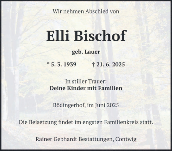 Todesanzeige von Elli Bischof von saarbruecker_zeitung