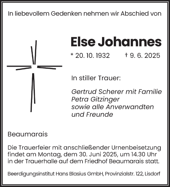 Todesanzeige von Else Johannes von saarbruecker_zeitung