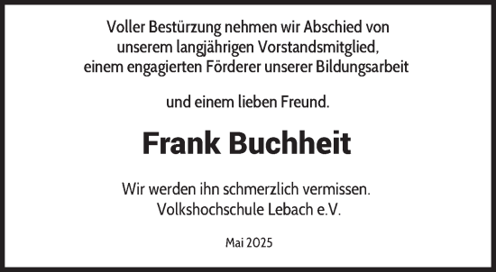 Todesanzeige von Frank Buchheit von saarbruecker_zeitung