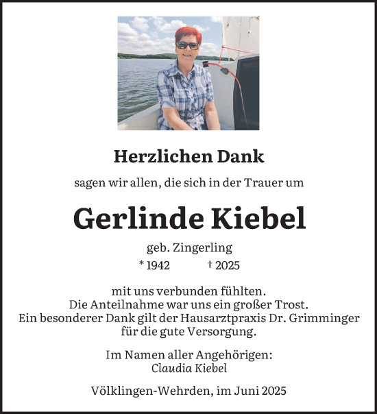 Todesanzeige von Gerlinde Kiebel von saarbruecker_zeitung