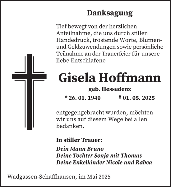 Todesanzeige von Gisela Hoffmann von saarbruecker_zeitung