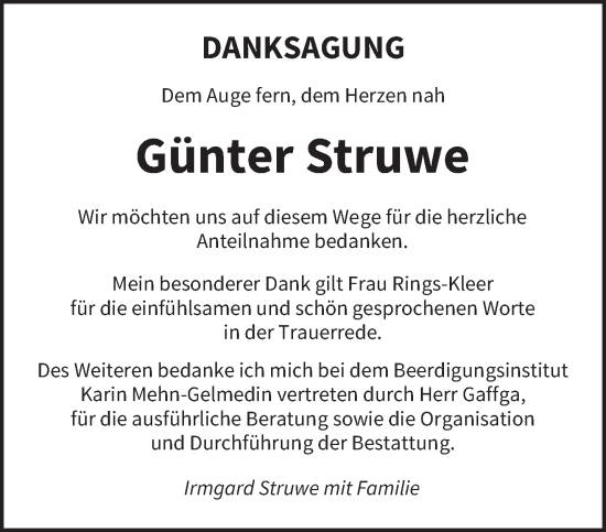 Todesanzeige von Günter Struwe von saarbruecker_zeitung