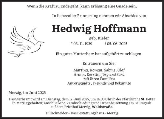Todesanzeige von Hedwig Hoffmann von saarbruecker_zeitung