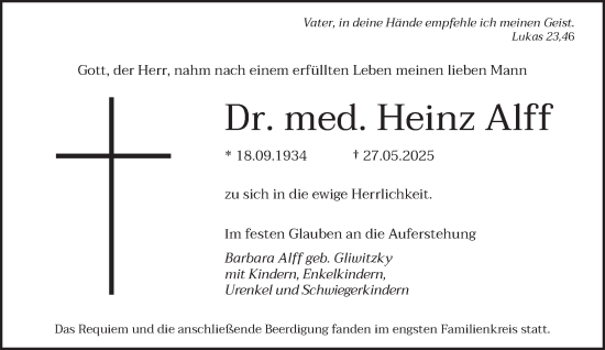 Todesanzeige von Heinz Alff von saarbruecker_zeitung