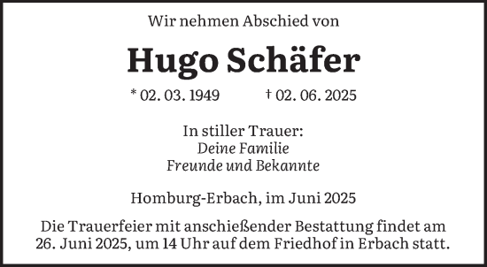 Todesanzeige von Hugo Schäfer von saarbruecker_zeitung