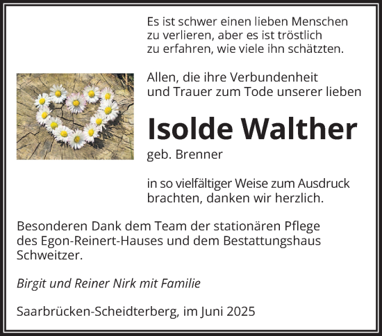 Todesanzeige von Isolde Walther von saarbruecker_zeitung