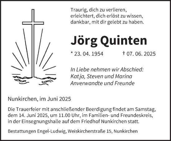Todesanzeige von Jörg Quinten von saarbruecker_zeitung