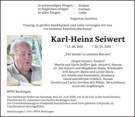 Todesanzeige von Karl-Heinz Seiwert von saarbruecker_zeitung