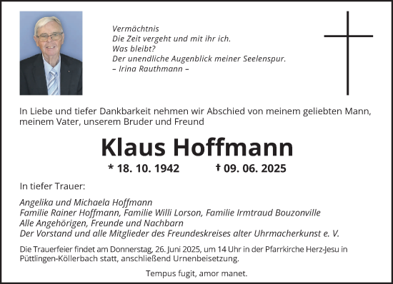 Todesanzeige von Klaus Hoffmann von saarbruecker_zeitung