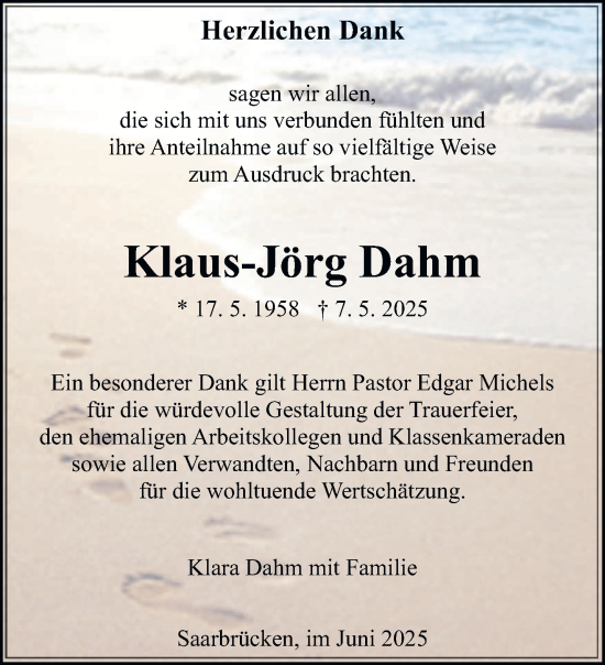 Todesanzeige von Klaus-Jörg Dahm von saarbruecker_zeitung
