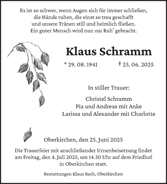 Todesanzeige von Klaus Schramm von saarbruecker_zeitung