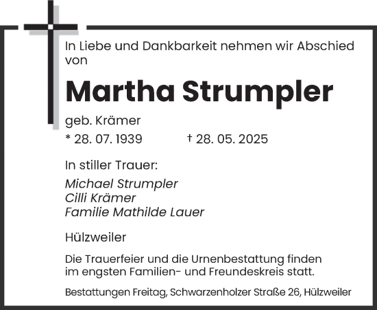 Todesanzeige von Martha Strumpler von saarbruecker_zeitung