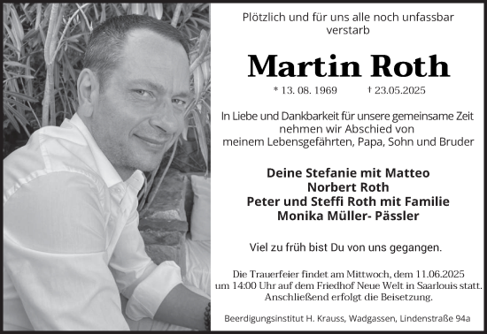 Todesanzeige von Martin Roth von saarbruecker_zeitung