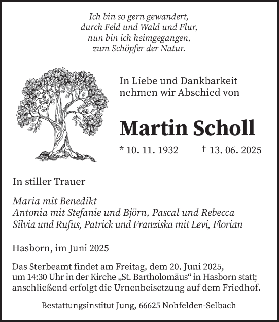 Todesanzeige von Martin Scholl von saarbruecker_zeitung