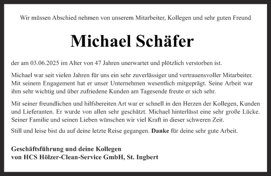 Todesanzeige von Michael Schäfer von saarbruecker_zeitung