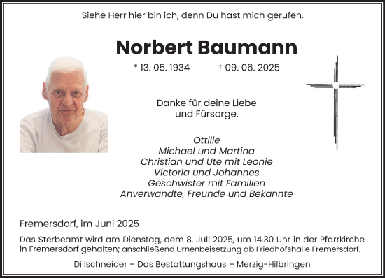 Todesanzeige von Norbert Baumann von saarbruecker_zeitung