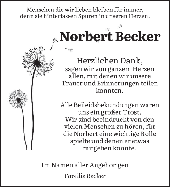 Todesanzeige von Norbert Becker von saarbruecker_zeitung