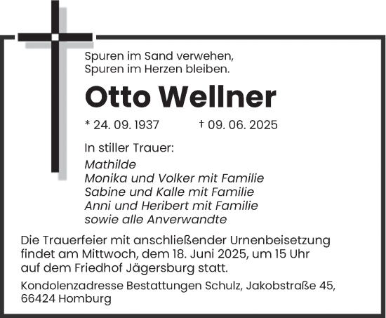 Todesanzeige von Otto Wellner von saarbruecker_zeitung