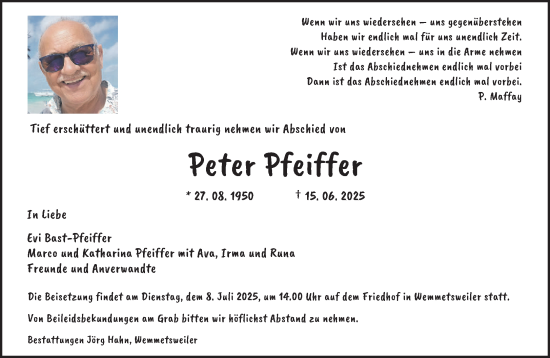 Todesanzeige von Peter Pfeiffer von saarbruecker_zeitung