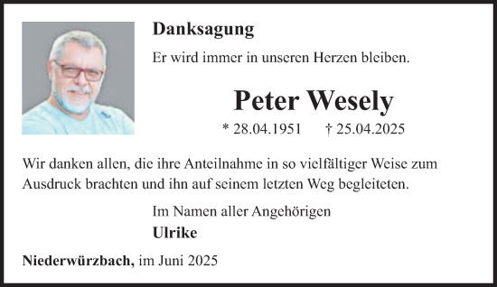 Todesanzeige von Peter Wesely von saarbruecker_zeitung