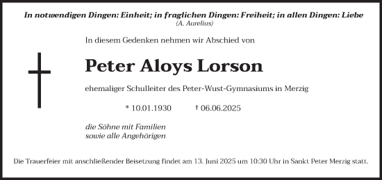 Todesanzeige von Peter Aloys Lorson von saarbruecker_zeitung