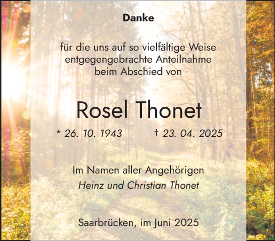 Todesanzeige von Rosel Thonet von saarbruecker_zeitung