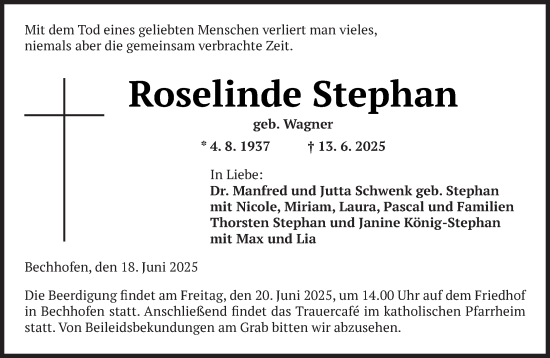Todesanzeige von Roselinde Stephan von saarbruecker_zeitung