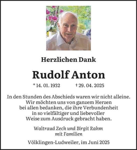 Todesanzeige von Rudolf Anton von saarbruecker_zeitung
