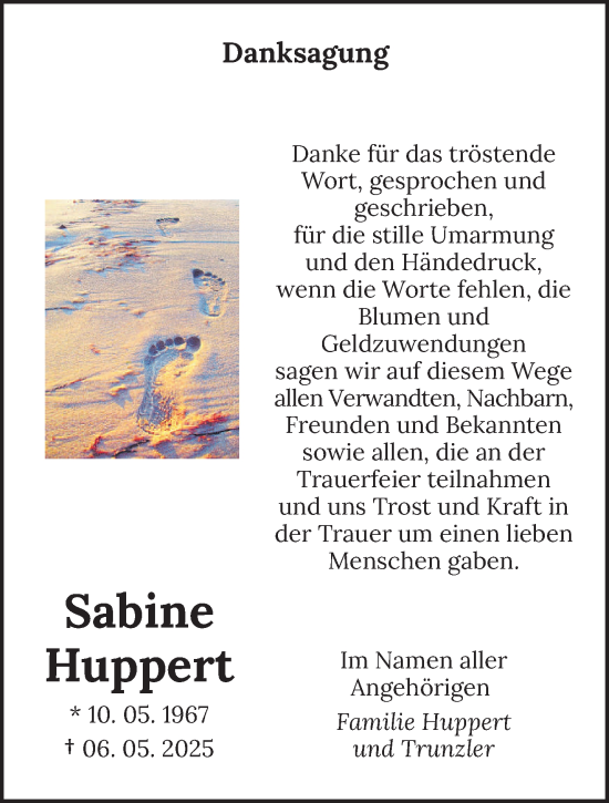 Todesanzeige von Sabine Huppert von saarbruecker_zeitung
