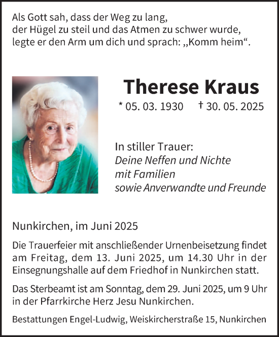 Todesanzeige von Therese Kraus von saarbruecker_zeitung