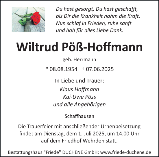 Todesanzeige von Wiltrud Poß-Hoffmann von saarbruecker_zeitung