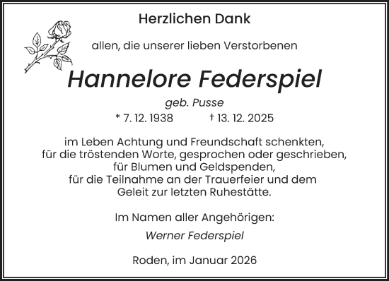 Todesanzeige von Hannelore Federspiel von saarbruecker_zeitung