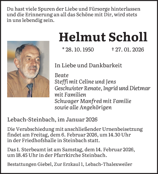 Todesanzeige von Helmut Scholl von saarbruecker_zeitung