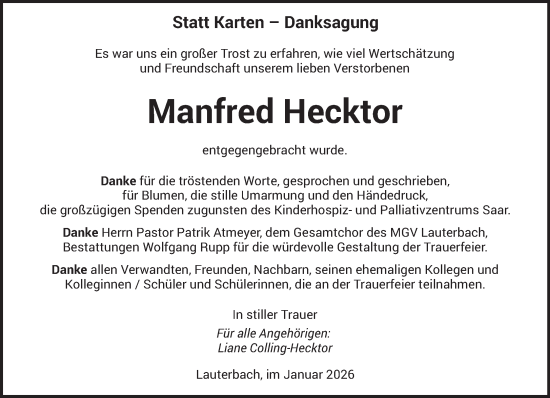 Todesanzeige von Manfred Hecktor von saarbruecker_zeitung