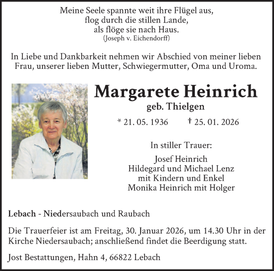 Todesanzeige von Margarete Heinrich von saarbruecker_zeitung