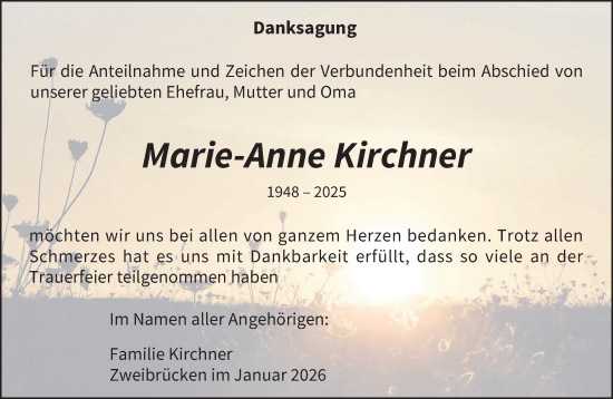 Todesanzeige von Marie-Anne Kirchner von saarbruecker_zeitung