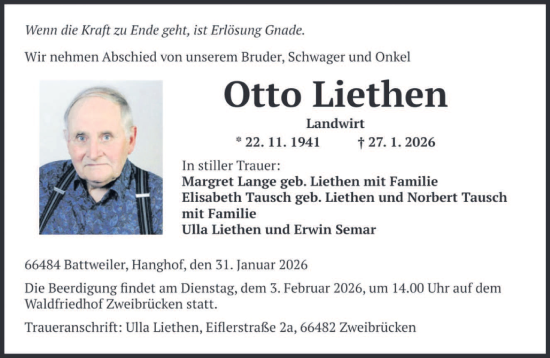 Todesanzeige von Otto Liethen von saarbruecker_zeitung