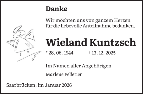 Todesanzeige von Wieland Kuntzsch von saarbruecker_zeitung