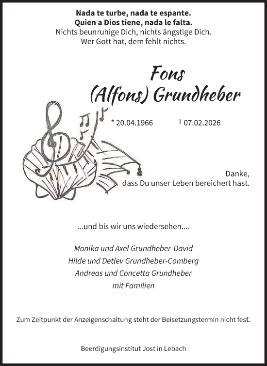 Todesanzeige von Alfons Grundheber von saarbruecker_zeitung