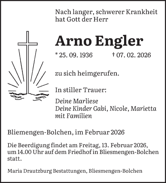 Todesanzeige von Arno Engler von saarbruecker_zeitung
