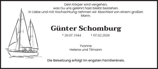 Todesanzeige von Günter Schomburg von saarbruecker_zeitung