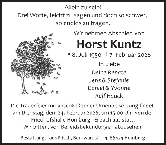 Todesanzeige von Horst Kuntz von saarbruecker_zeitung