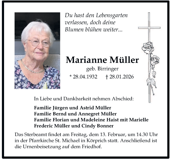 Todesanzeige von Marianne Müller von saarbruecker_zeitung