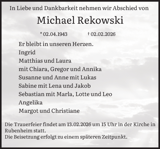 Todesanzeige von Michael Rekowski von saarbruecker_zeitung