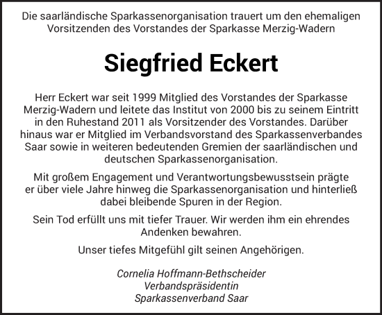 Todesanzeige von Siegfried Eckert von saarbruecker_zeitung